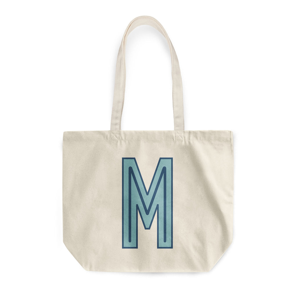 Canvas Tote - Single Initial - Light Blue Navy - NEW!