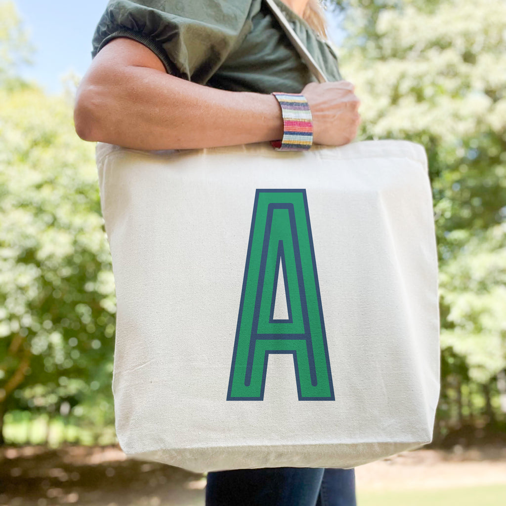 Canvas Tote - Single Initial - Navy Green - NEW!