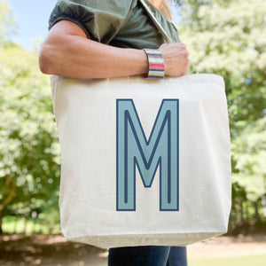 Canvas Tote - Single Initial - Light Blue Navy - NEW!