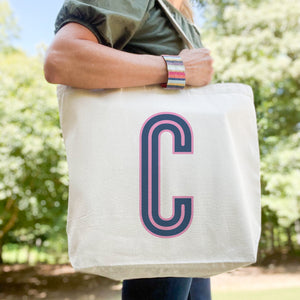 Canvas Tote - Single Initial - Navy Pink - NEW!