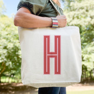 Canvas Tote - Single Initial - Red Pink - NEW!