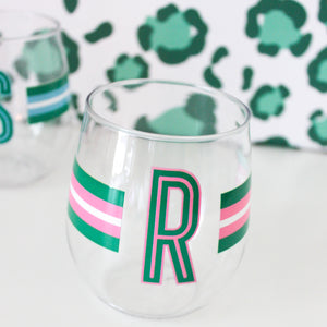 Shatterproof Wine Glass Set - Monogram Stripe Pink/Green