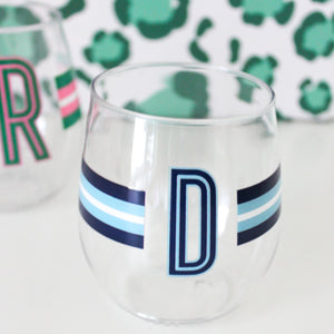 Shatterproof Wine Glass Set - Monogram Stripe Navy/Blue