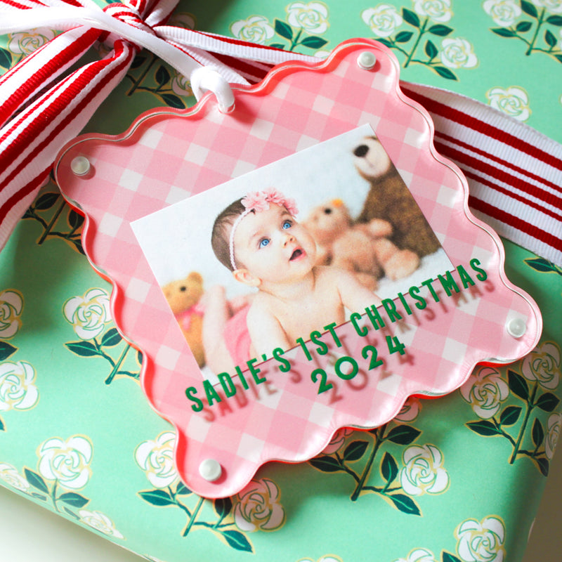 Ornament Photo Frame - Gingham Pink