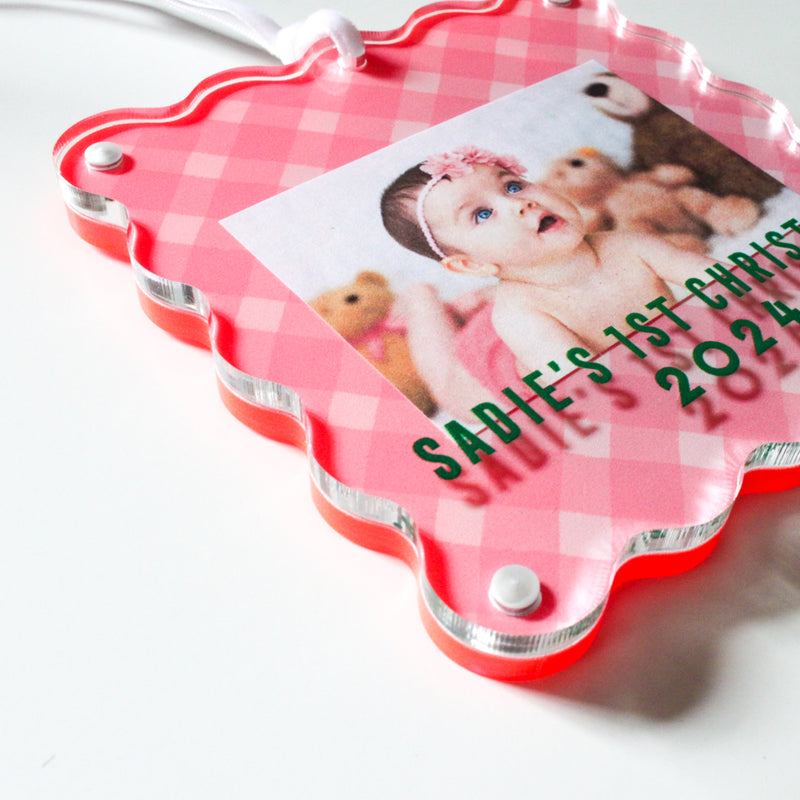 Ornament Photo Frame - Gingham Pink