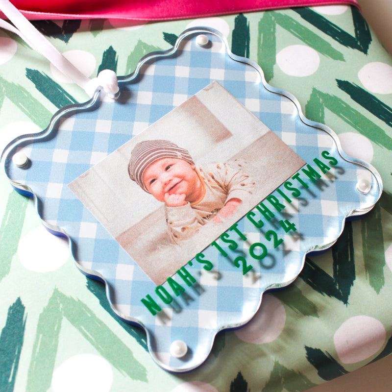 Ornament Photo Frame - Gingham Blue