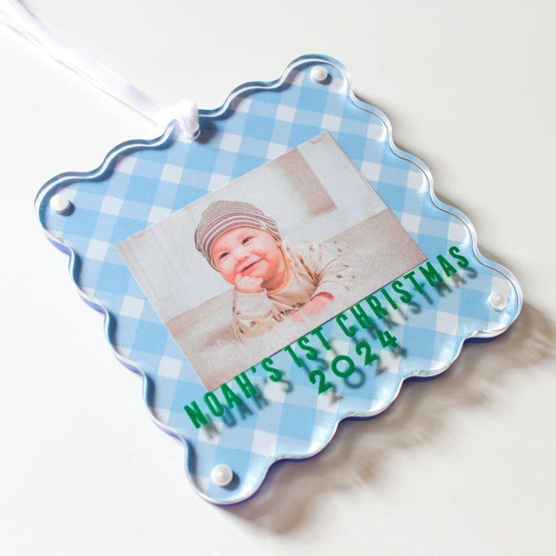 Ornament Photo Frame - Gingham Blue