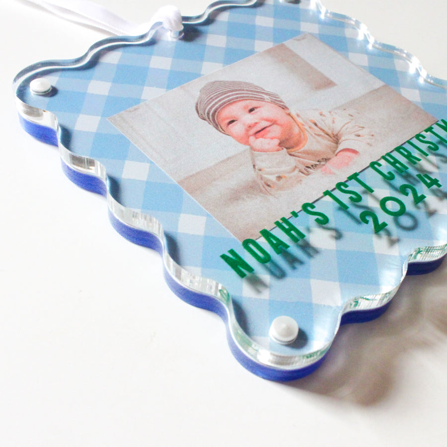 Ornament Photo Frame - Gingham Blue