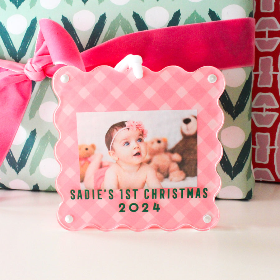 Ornament Photo Frame - Gingham Pink