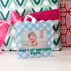 Ornament Photo Frame - Gingham Blue