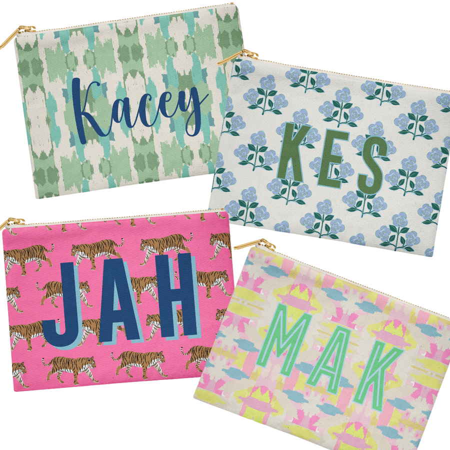 Monogrammed Small Flat Zip Pouch