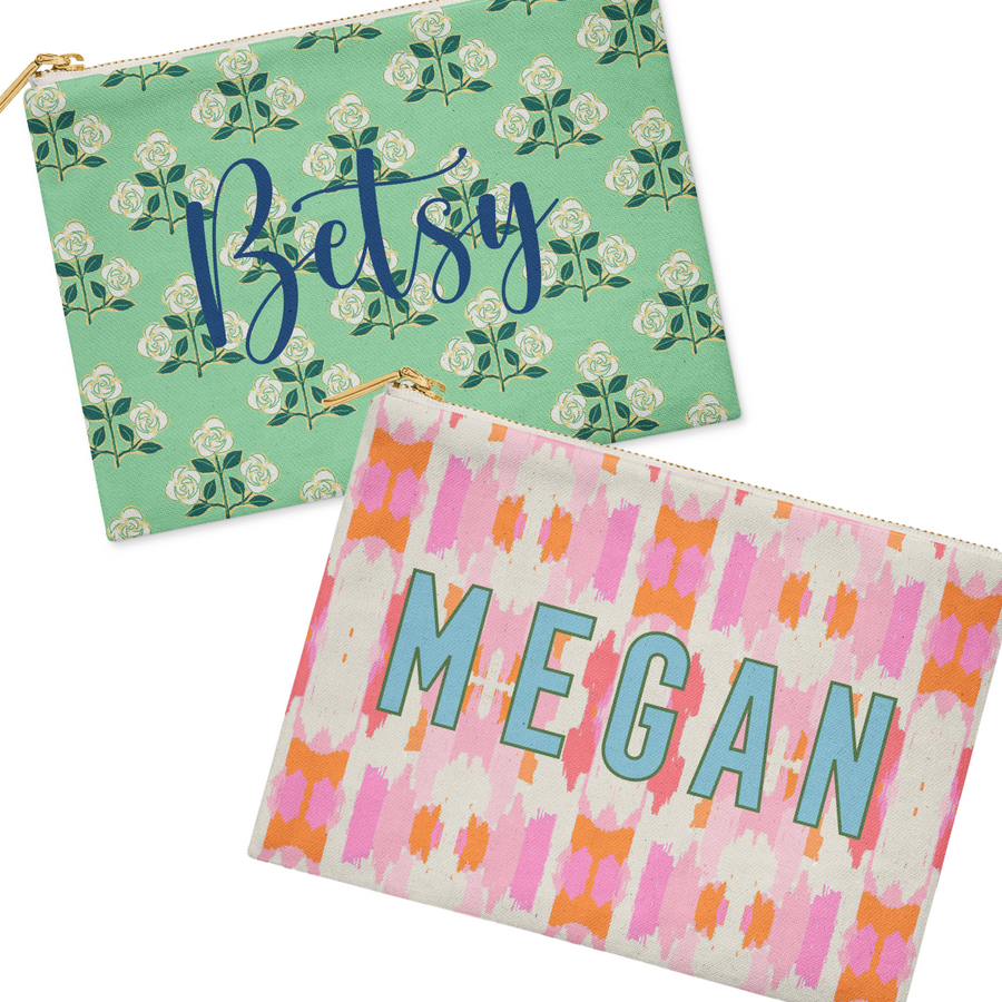 Monogrammed Large Flat Zip Pouch