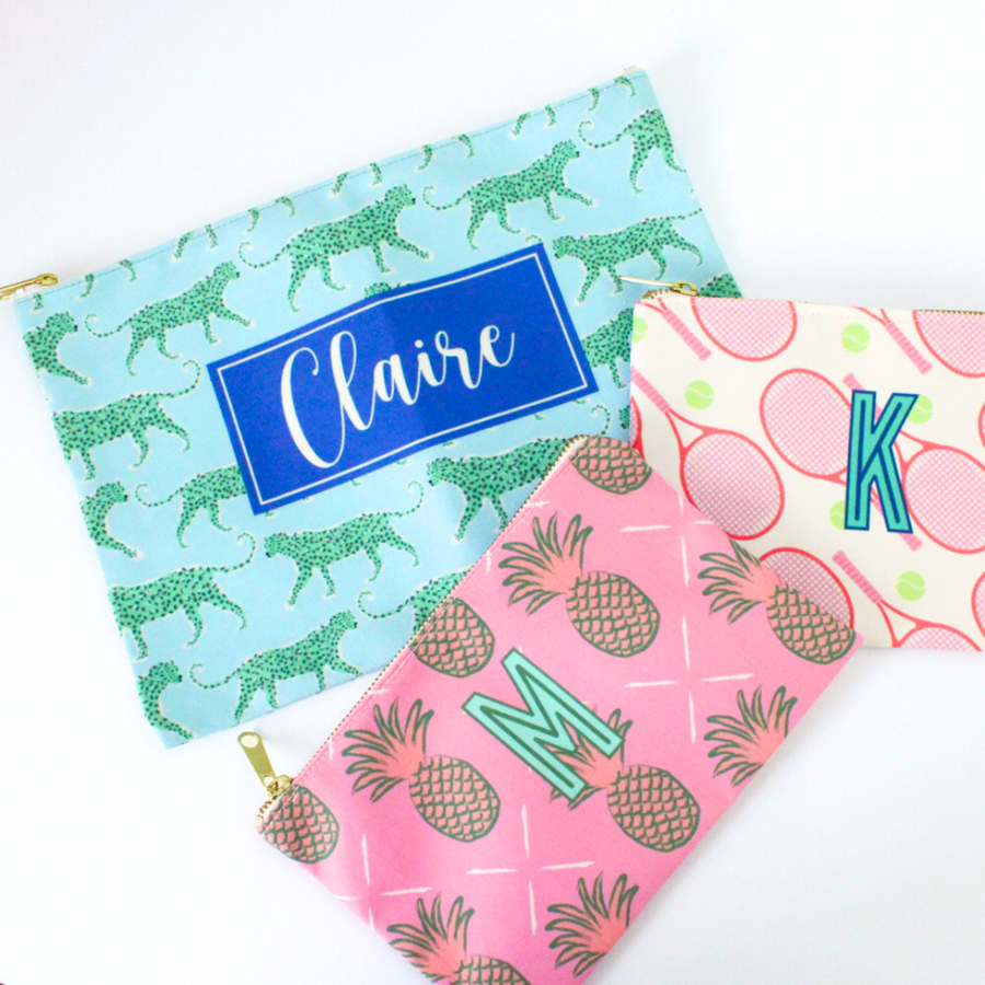 Monogrammed Large Flat Zip Pouch