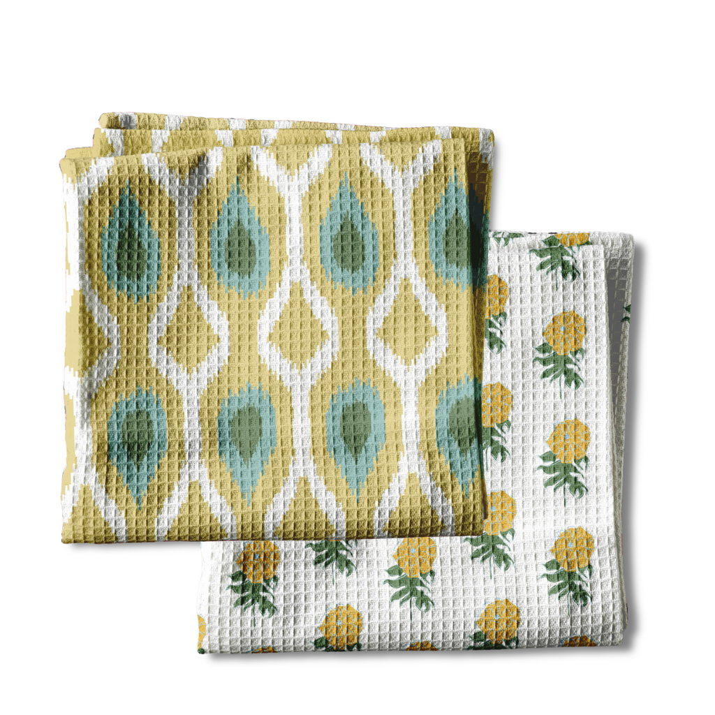 Waffle Weave Kitchen Towel Bundle - Ikat Yellow