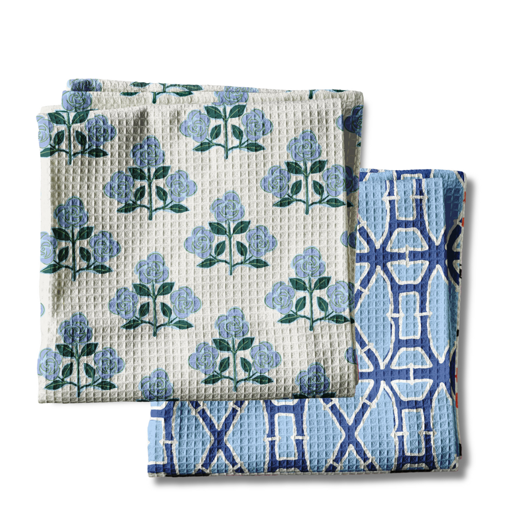 Waffle Weave Kitchen Towel Bundle - Betsy Blue