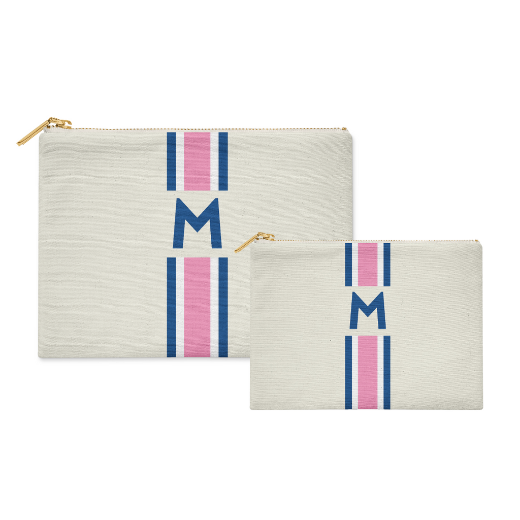 Bundle - Stripe Flat Zip Pouch - Navy Pink