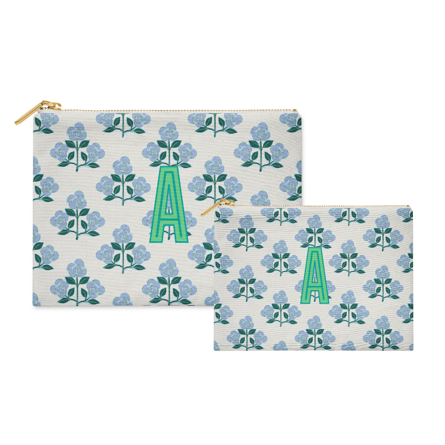 Bundle - Monogrammed Flat Zip Pouch - Betsy Blue