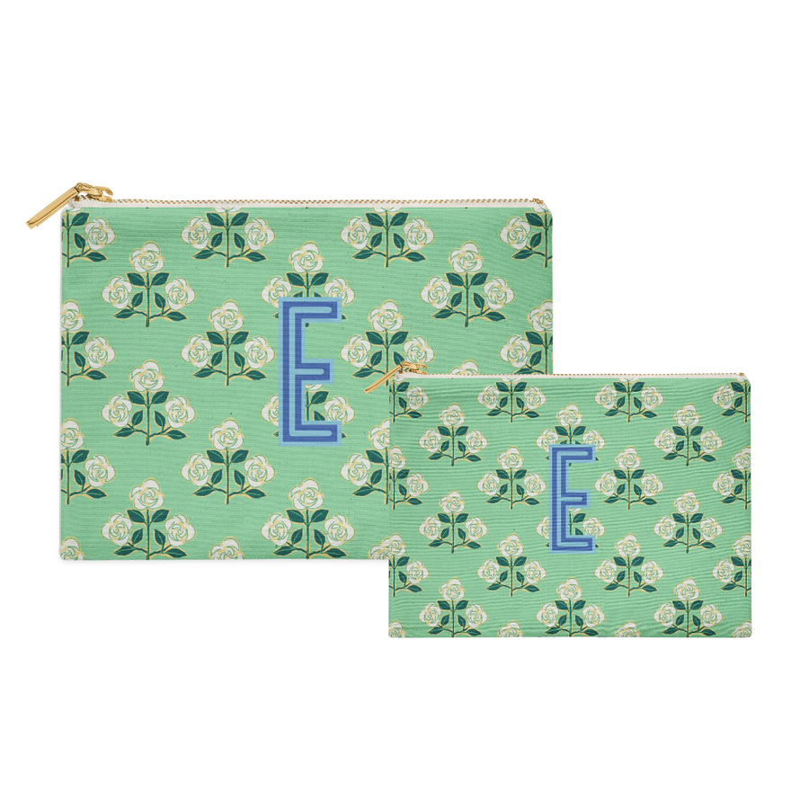 Bundle - Monogrammed Flat Zip Pouch - Betsy Green