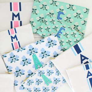 Bundle - Monogrammed Flat Zip Pouch - Betsy Blue