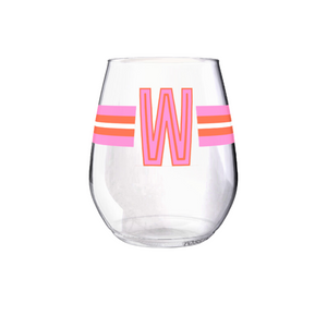 Shatterproof Wine Glass Set - Monogram Stripe Pink/Orange