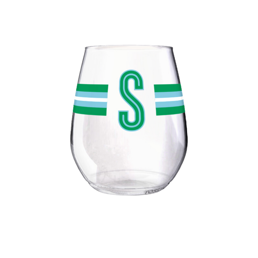 Shatterproof Wine Glass Set - Monogram Stripe Blue/Green