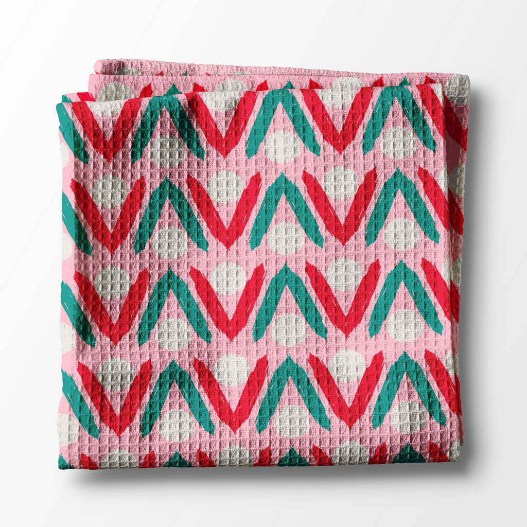 Waffle Weave Kitchen Towel - Lana Pink/Red