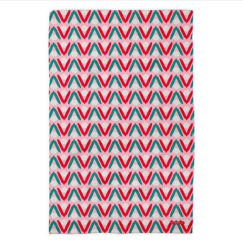 Waffle Weave Kitchen Towel - Lana Pink/Red