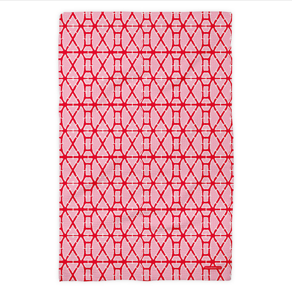 Waffle Weave Kitchen Towel - Bamboo Pink/Red