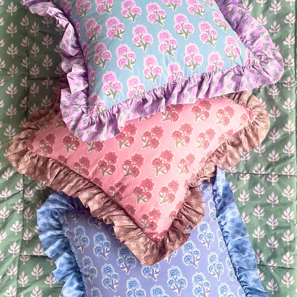Vera Teal Ruffle Pillow - Square - New!