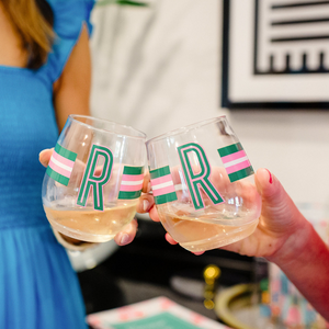 Shatterproof Wine Glass Set - Monogram Stripe Navy/Blue