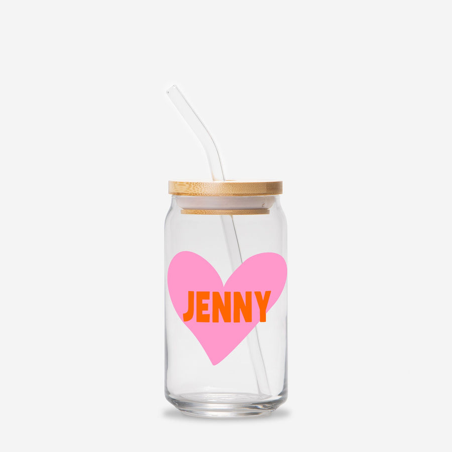 Monogram Heart Pink Orange - Glass tumbler