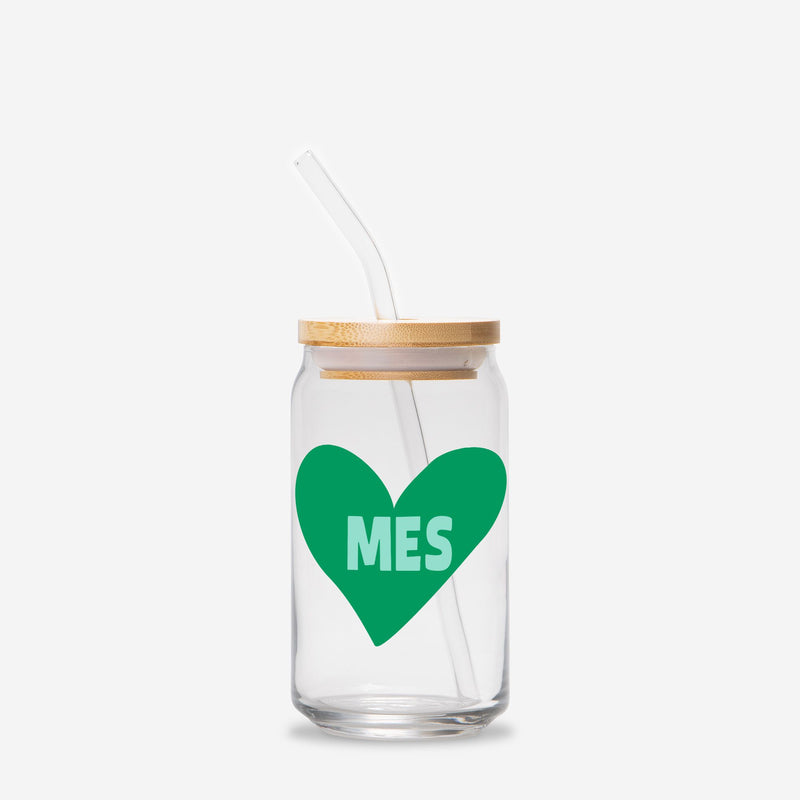 Monogram Heart Green Mint - Glass tumbler