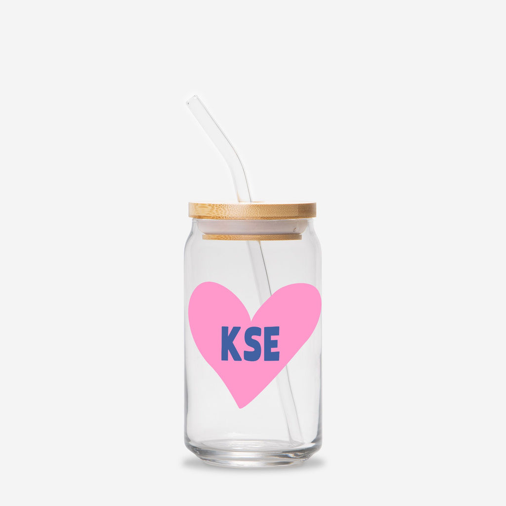 Monogram Heart Pink Blue - Glass tumbler