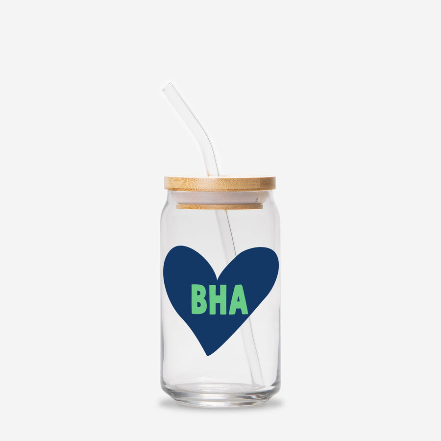 Monogram Heart Navy Green - Glass tumbler