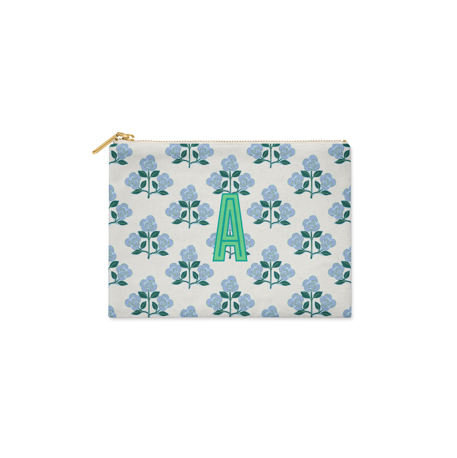 Bundle - Monogrammed Flat Zip Pouch - Betsy Blue