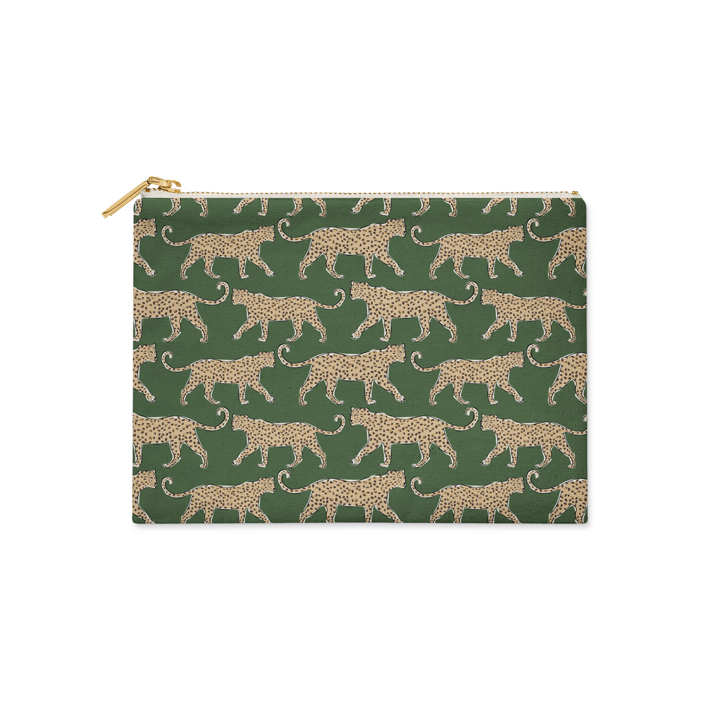 Small Flat Zip Pouch - Leopard Green - New!