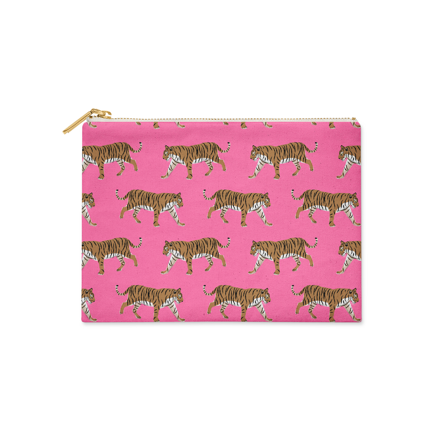 Small Flat Zip Pouch - Tiger Pink - New!