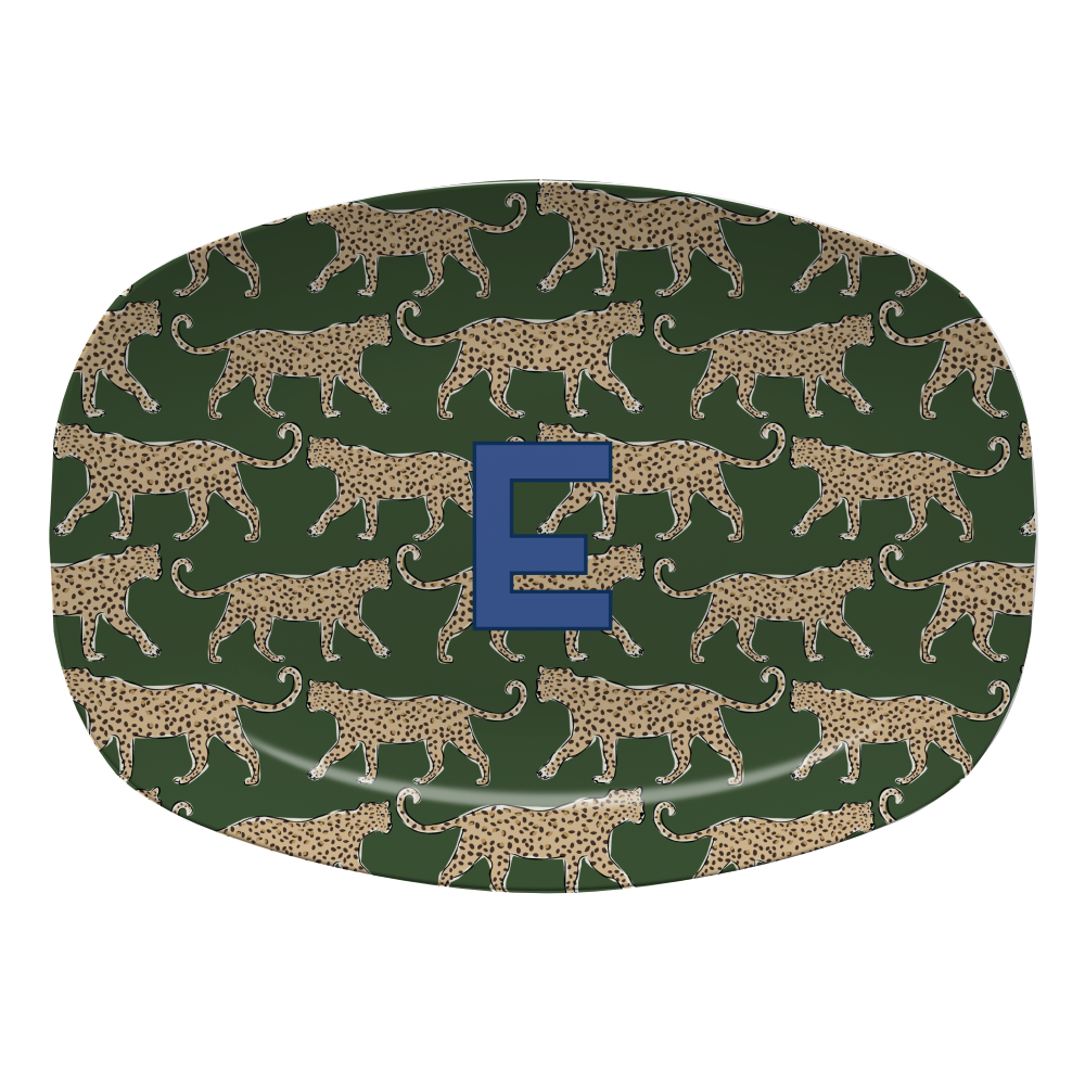 Single Initial Platter Leopards - Green