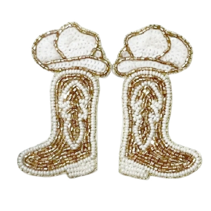 Cowboy Boot Gold Beaded Earrings