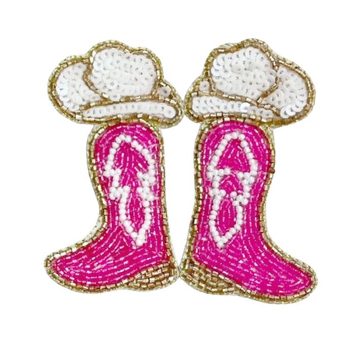 Cowboy Boot Pink Beaded Earrings