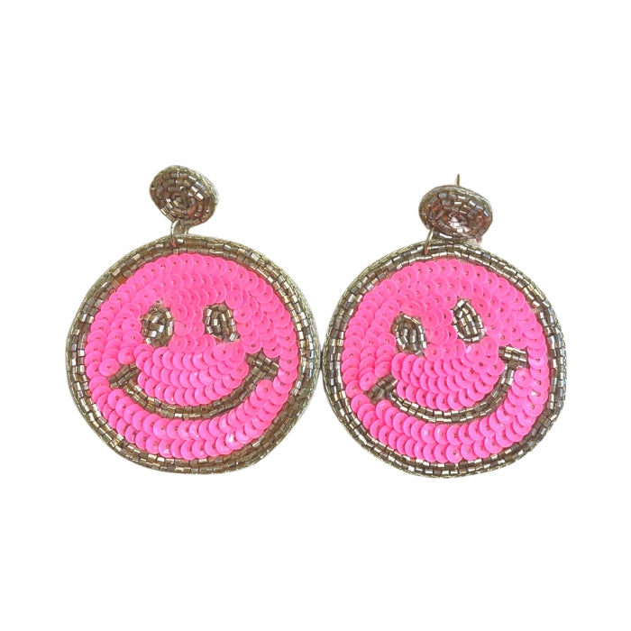 Smiley Face Pink Beaded Earrings