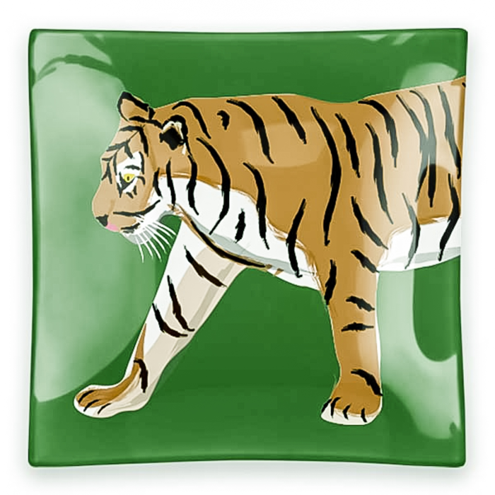 Walking Tiger Square Glass Tray